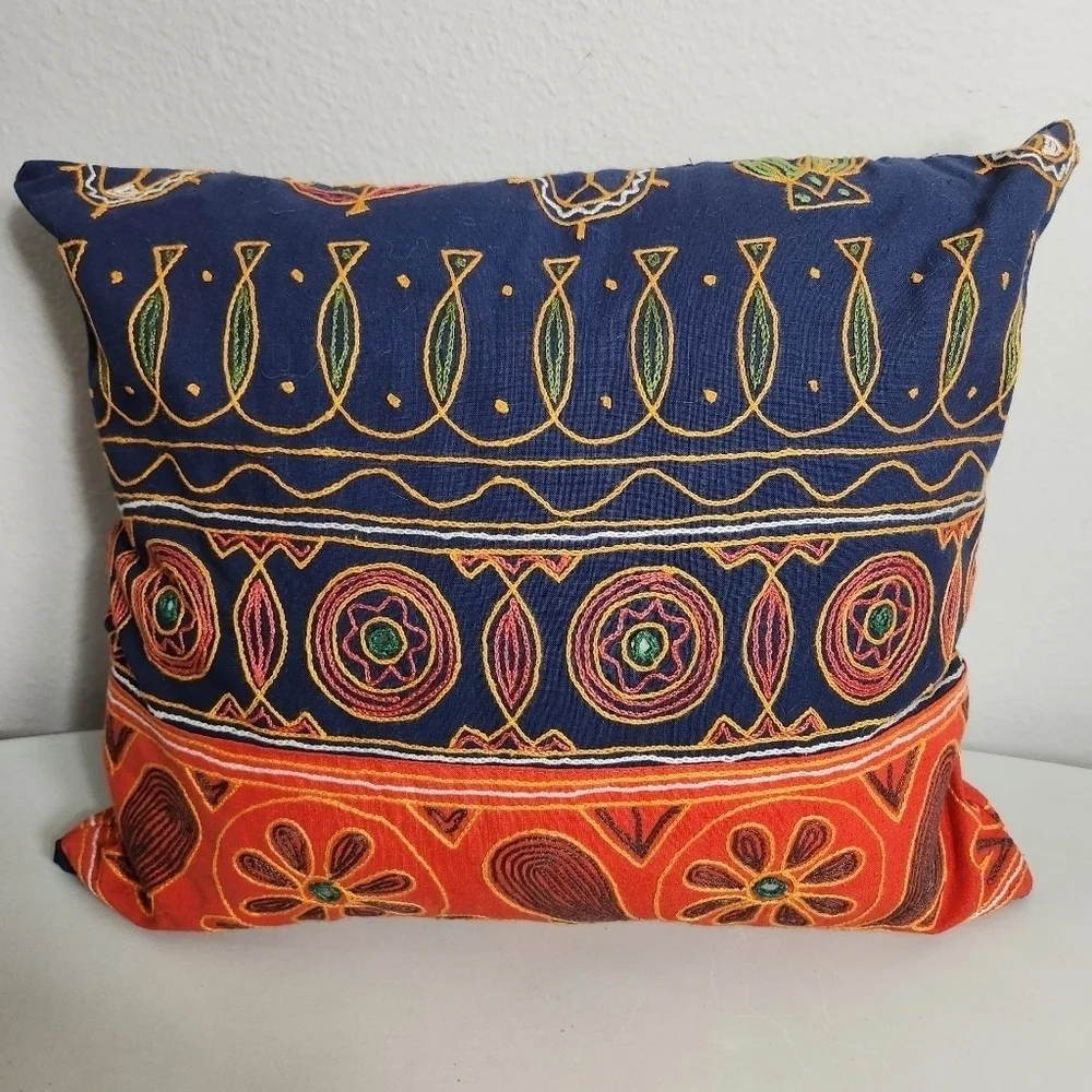 Handcrafted Boho Embroidered Repurposed Fabric Set of Pillows